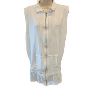 Portocruz size M vintage full zip pocket cover up beach swim white terry cloth +